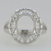 Sterling Silver Semi Mount Ring Setting Oval OV 11x9mm Vintage Repro White Topaz - Syzjewelry